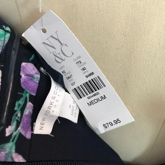 New York and Company Navy Floral Strapless Dress - Picture 7 of 7